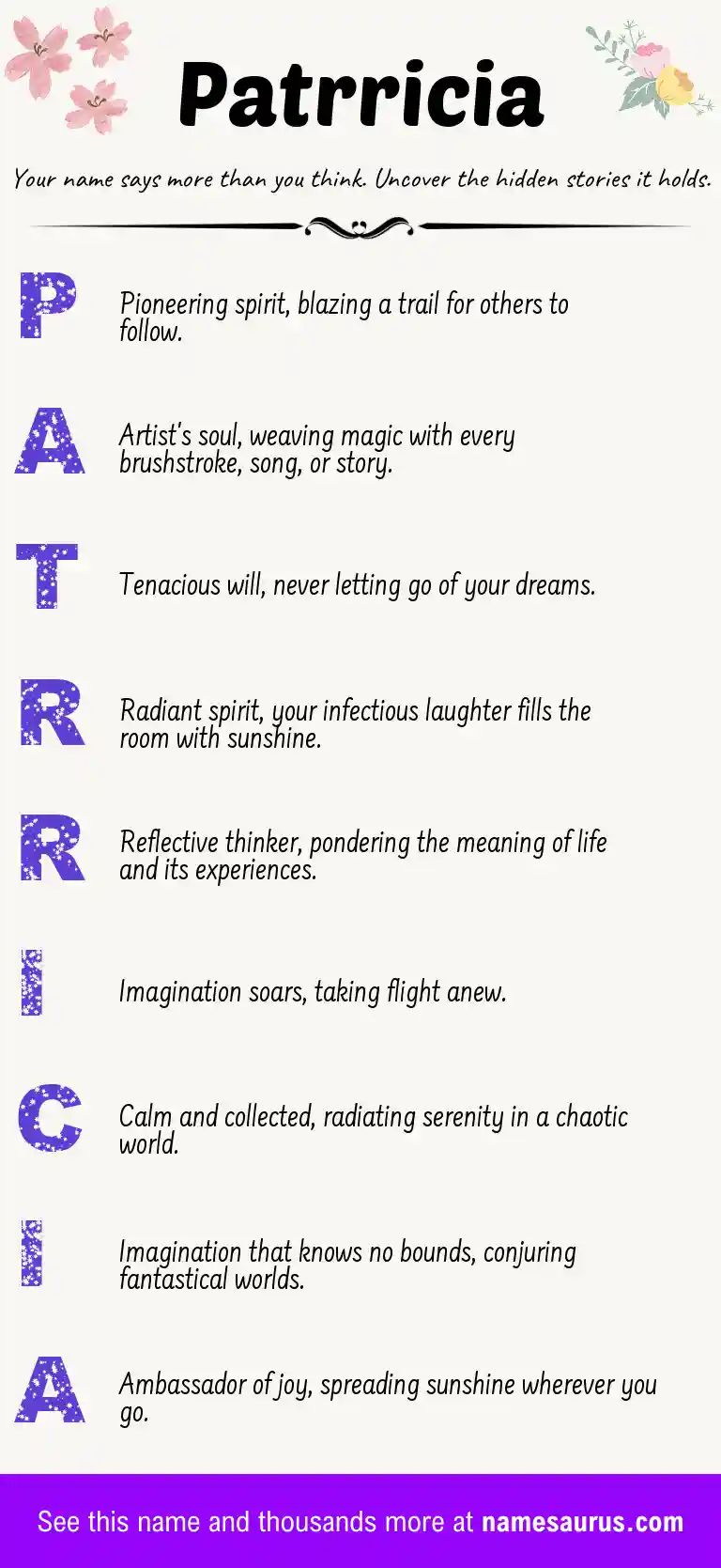Acrostic poem about Patrricia.