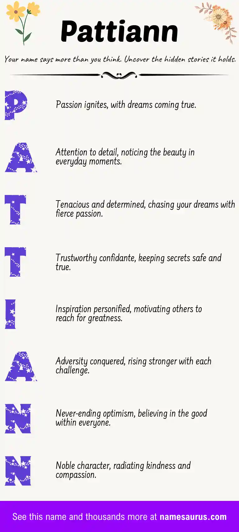Acrostic poem about Pattiann.