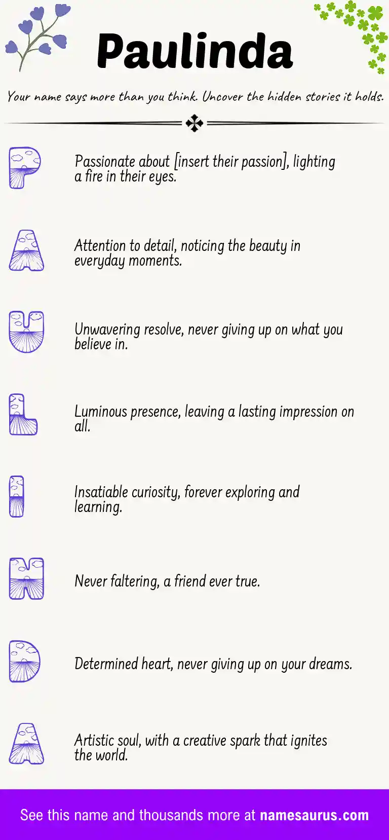 Acrostic poem about Paulinda.