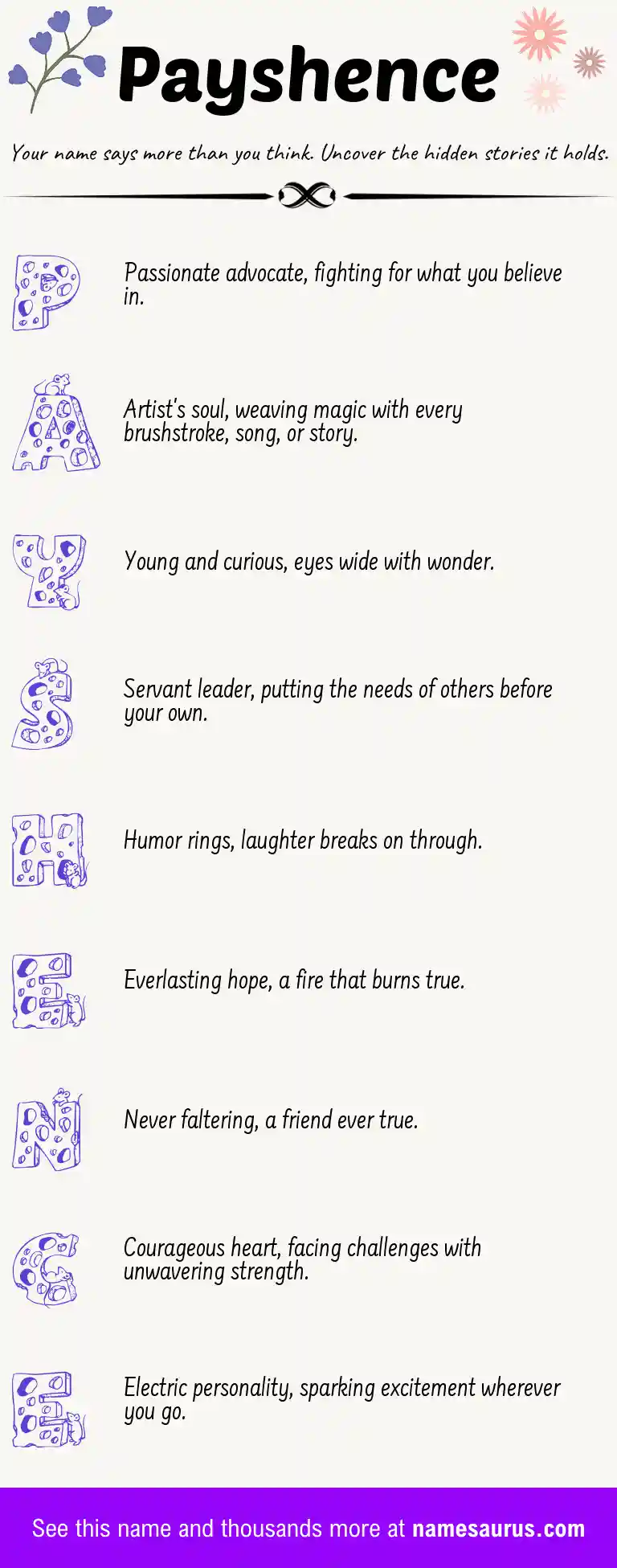 Acrostic poem about Payshence.