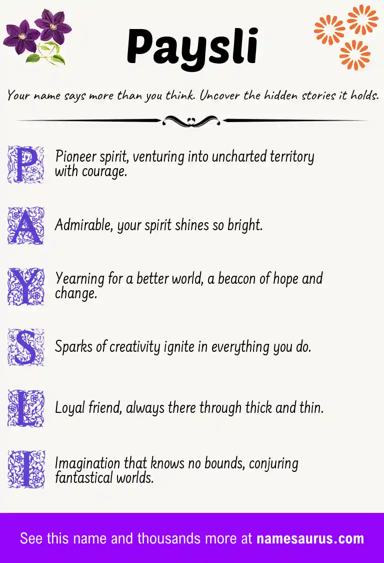 Acrostic poem about Paysli.