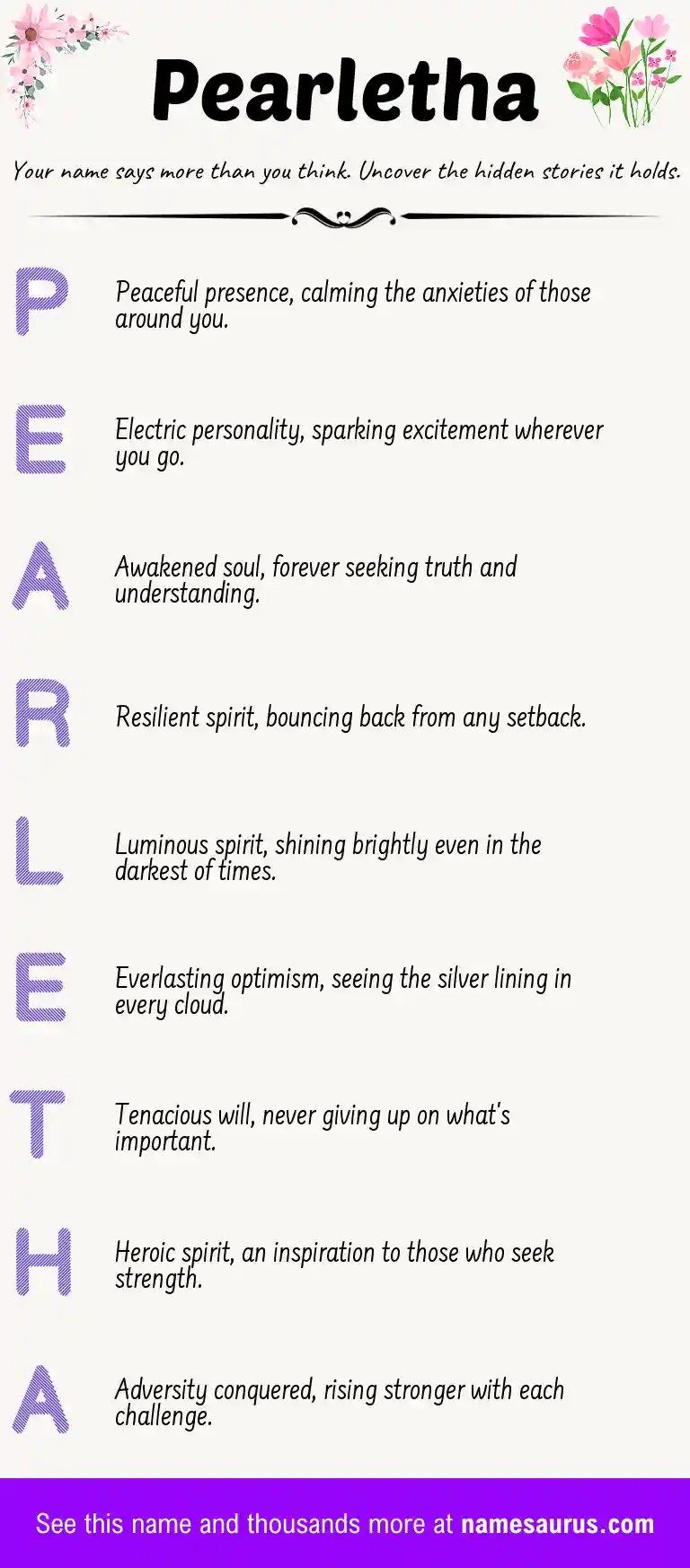 Acrostic poem about Pearletha.