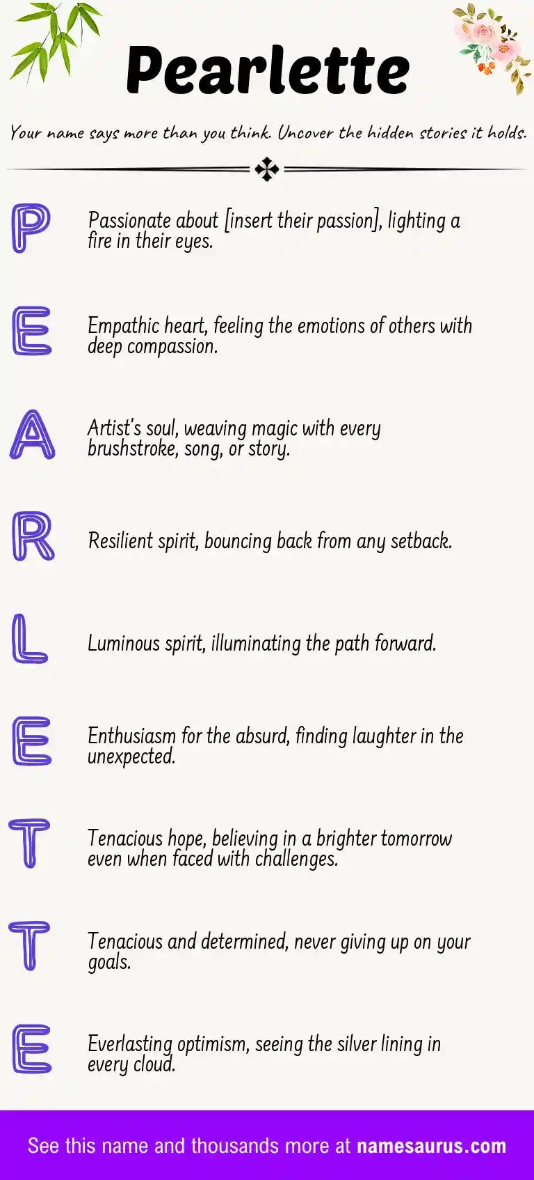 Acrostic poem about Pearlette.
