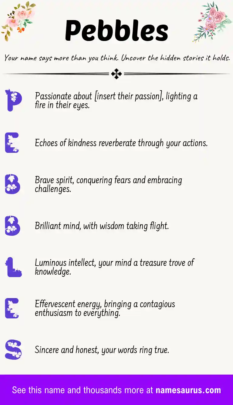 Acrostic poem about Pebbles.