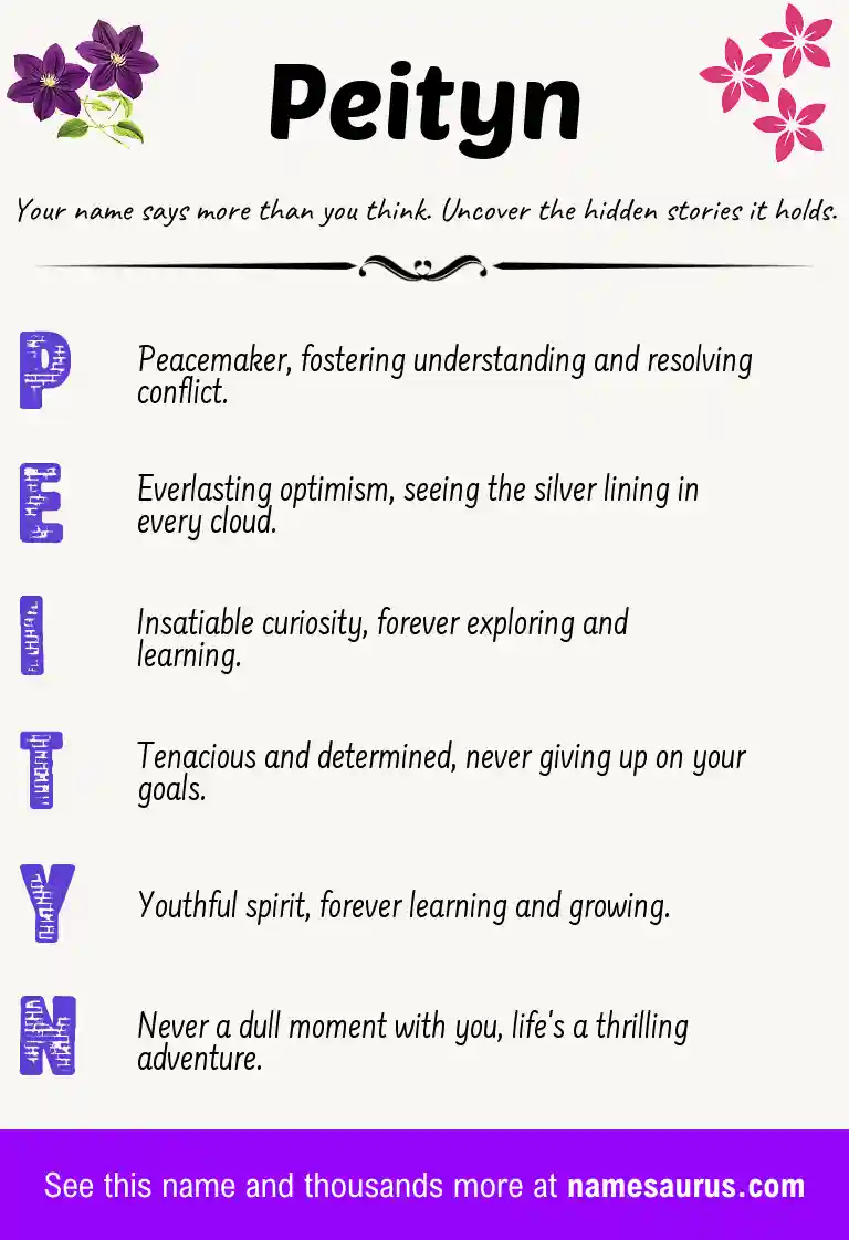 Acrostic poem about Peityn.