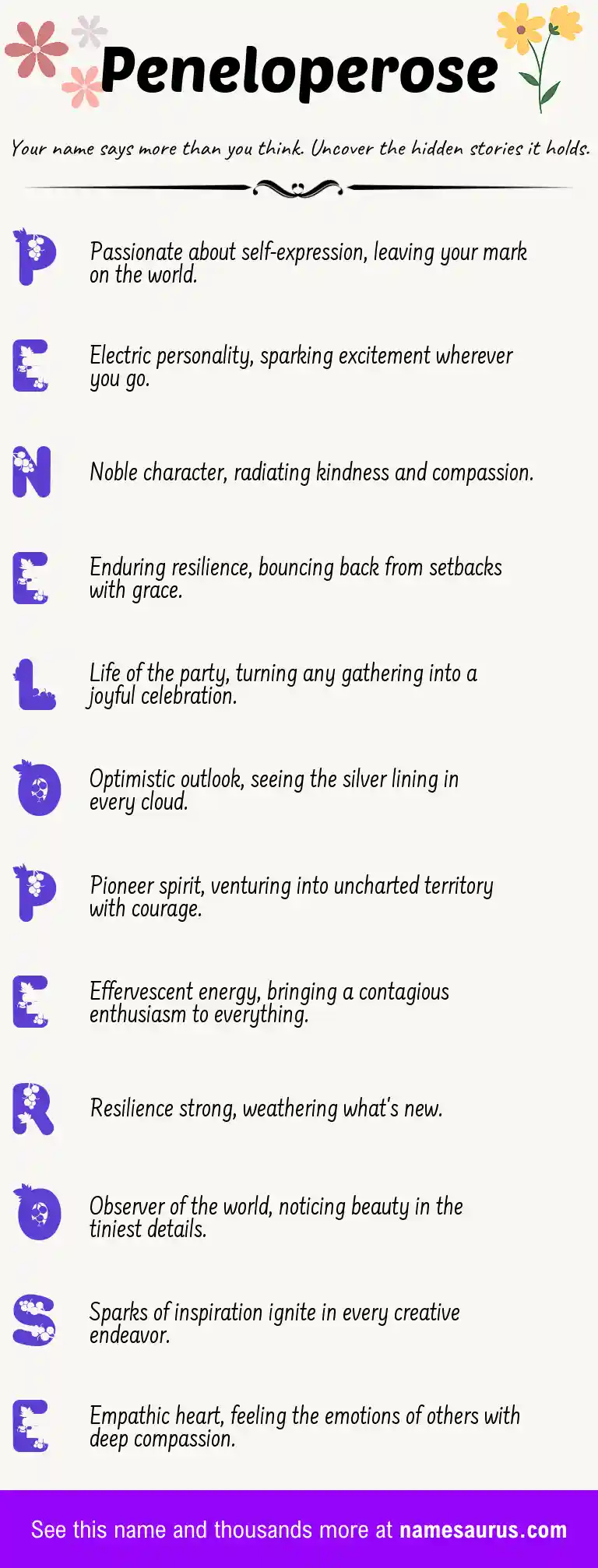 Acrostic poem about Peneloperose.