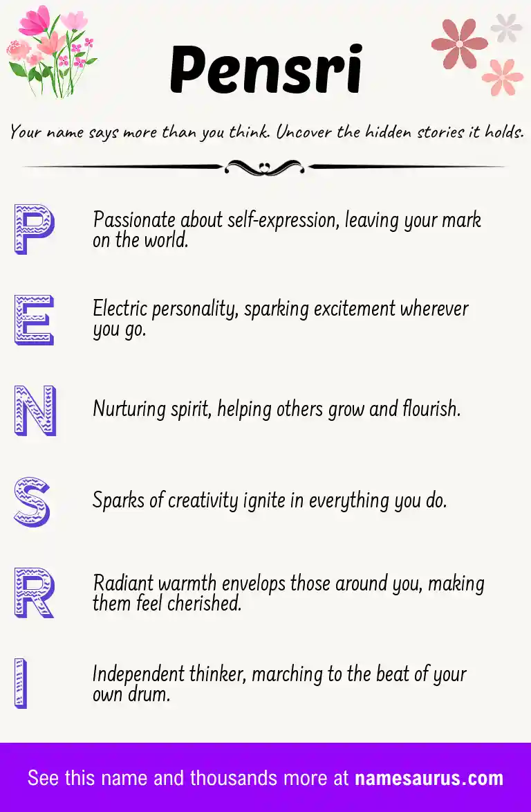 Acrostic poem about Pensri.
