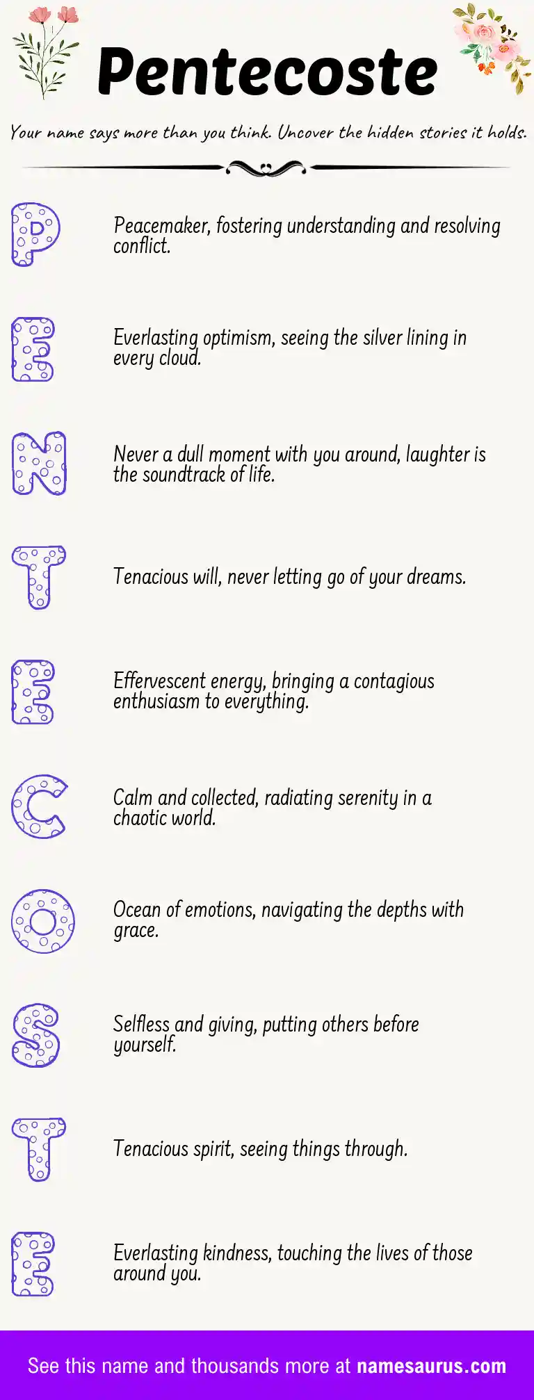 Acrostic poem about Pentecoste.