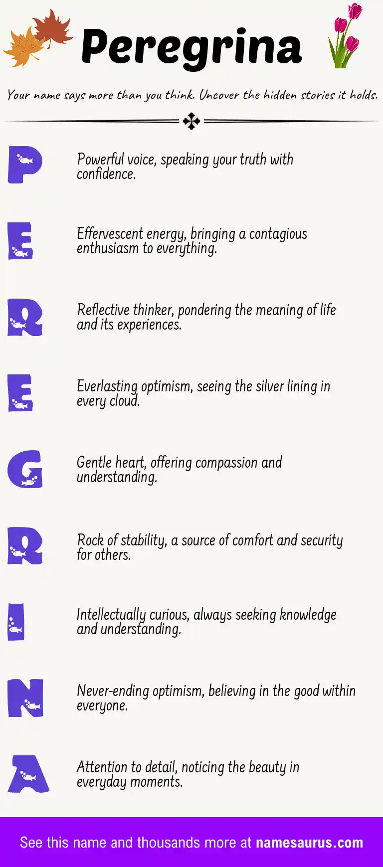 Acrostic poem about Peregrina.