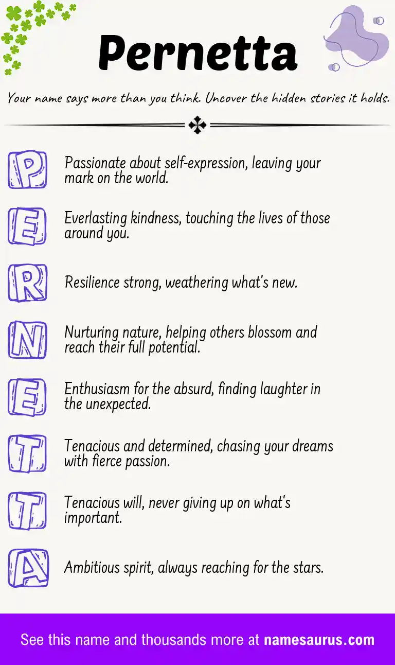 Acrostic poem about Pernetta.