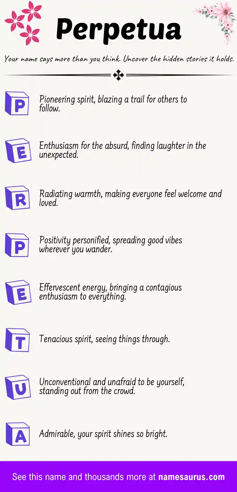 Acrostic poem about Perpetua.