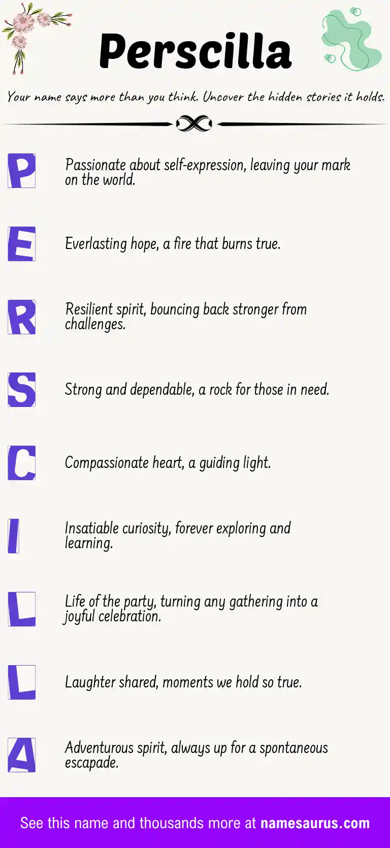 Acrostic poem about Perscilla.