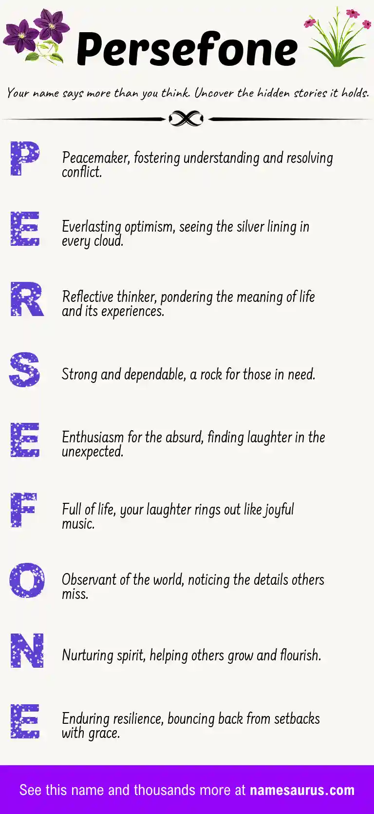 Acrostic poem about Persefone.