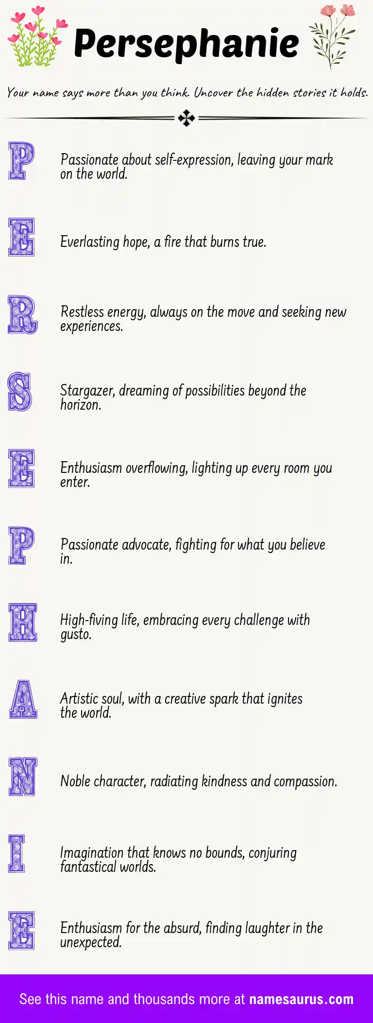 Acrostic poem about Persephanie.