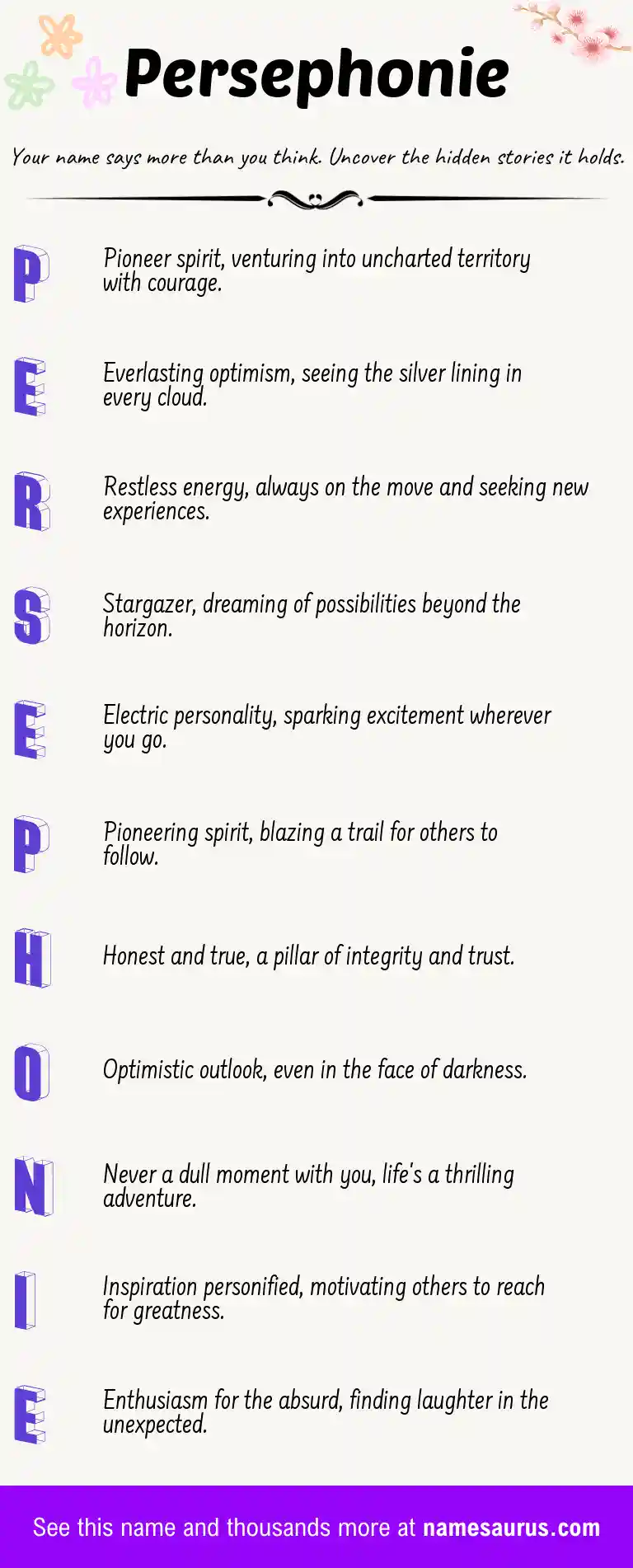 Acrostic poem about Persephonie.