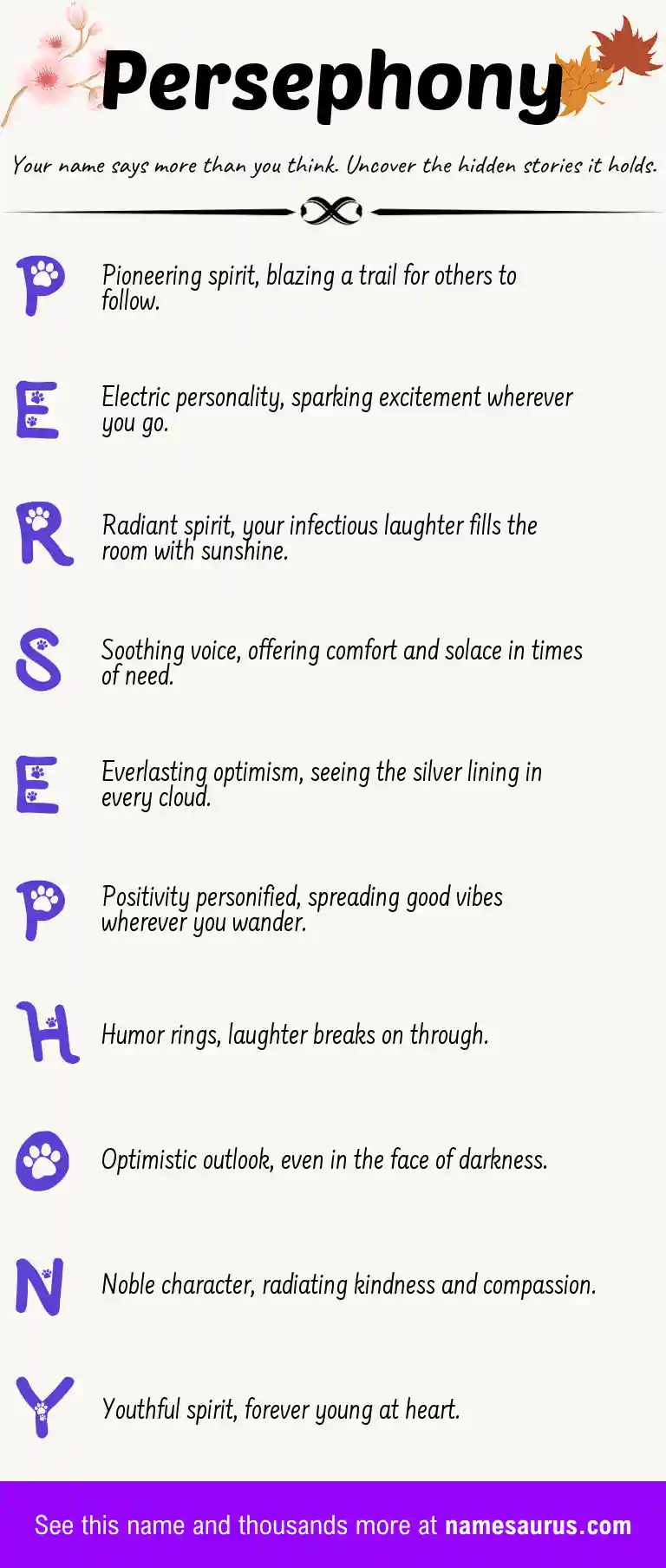 Acrostic poem about Persephony.