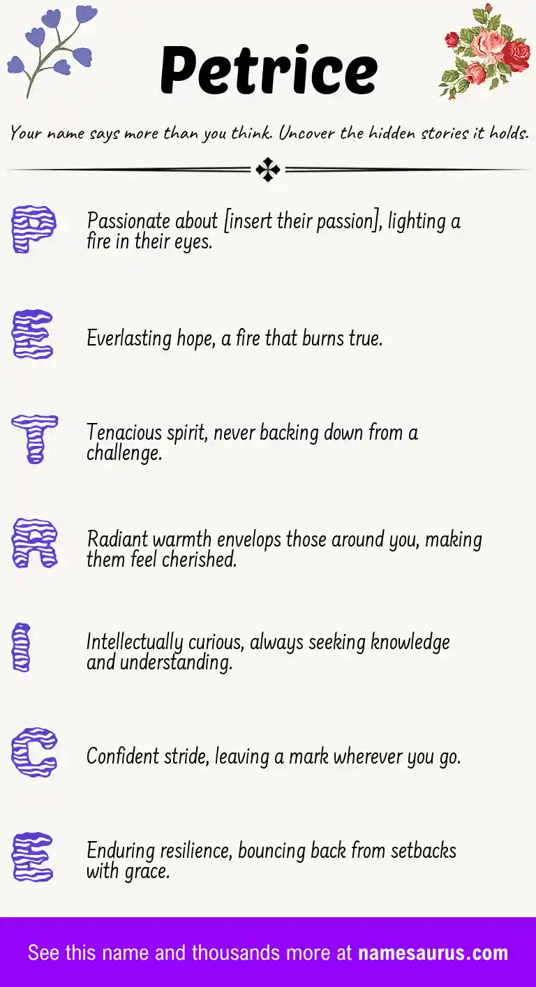 Acrostic poem about Petrice.