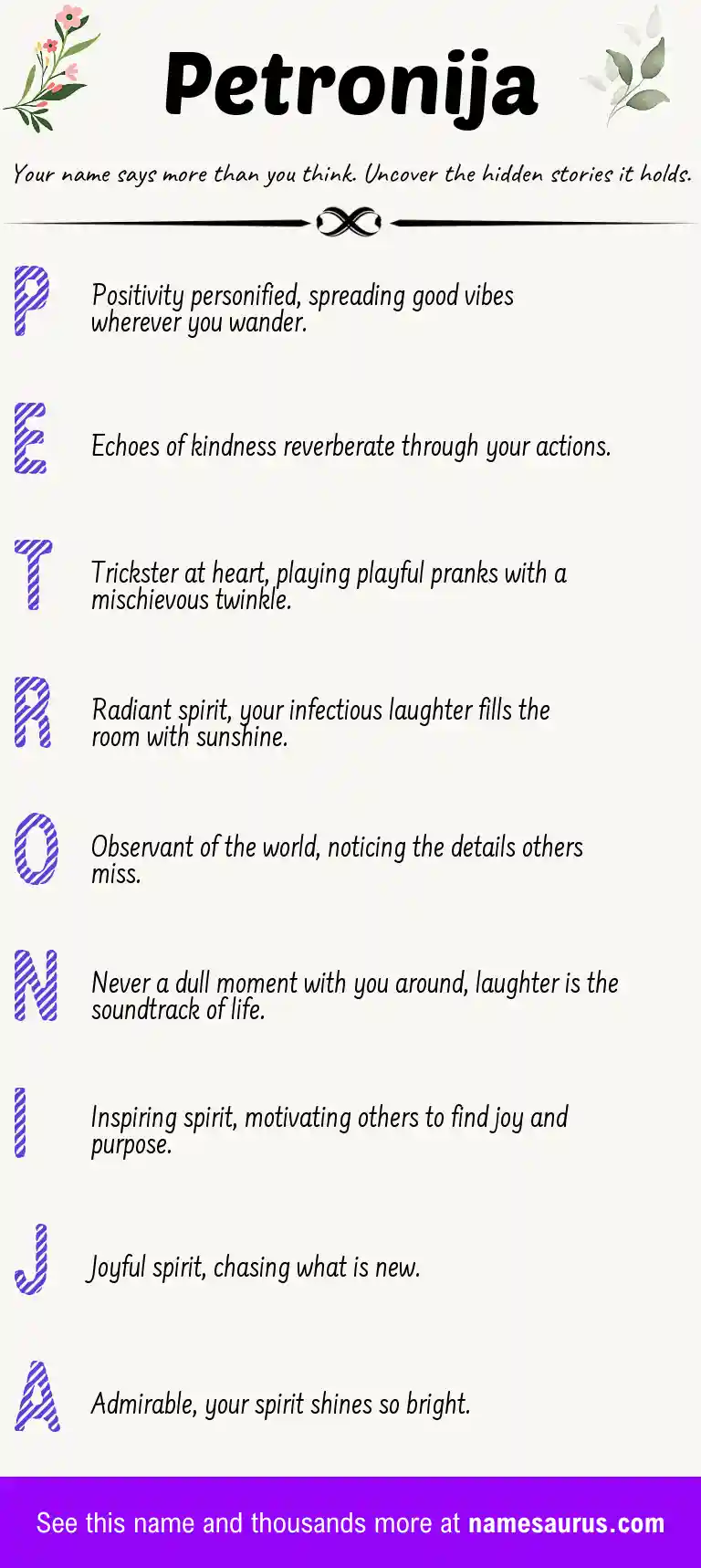 Acrostic poem about Petronija.