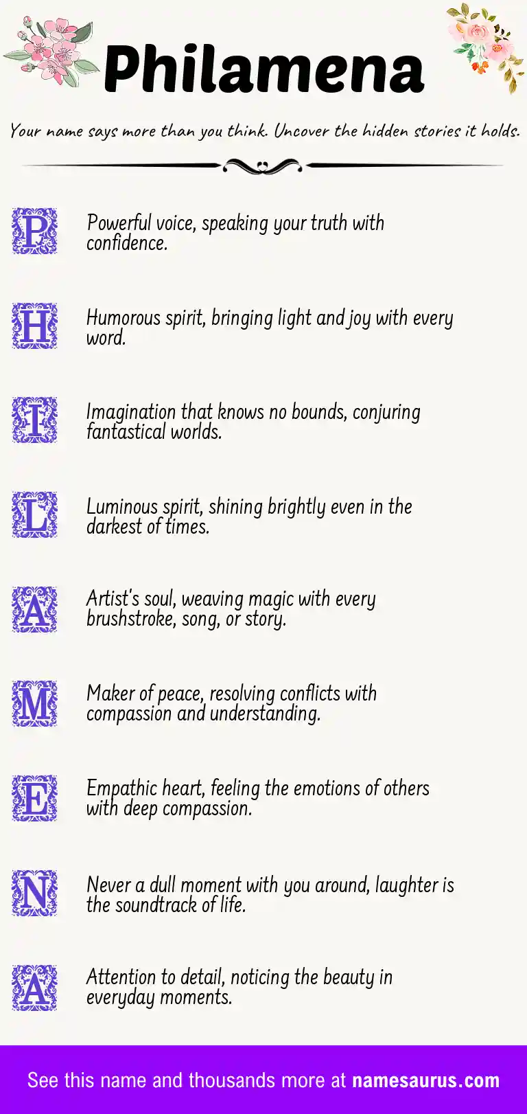 Acrostic poem about Philamena.