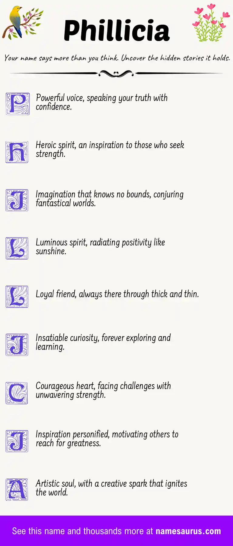 Acrostic poem about Phillicia.