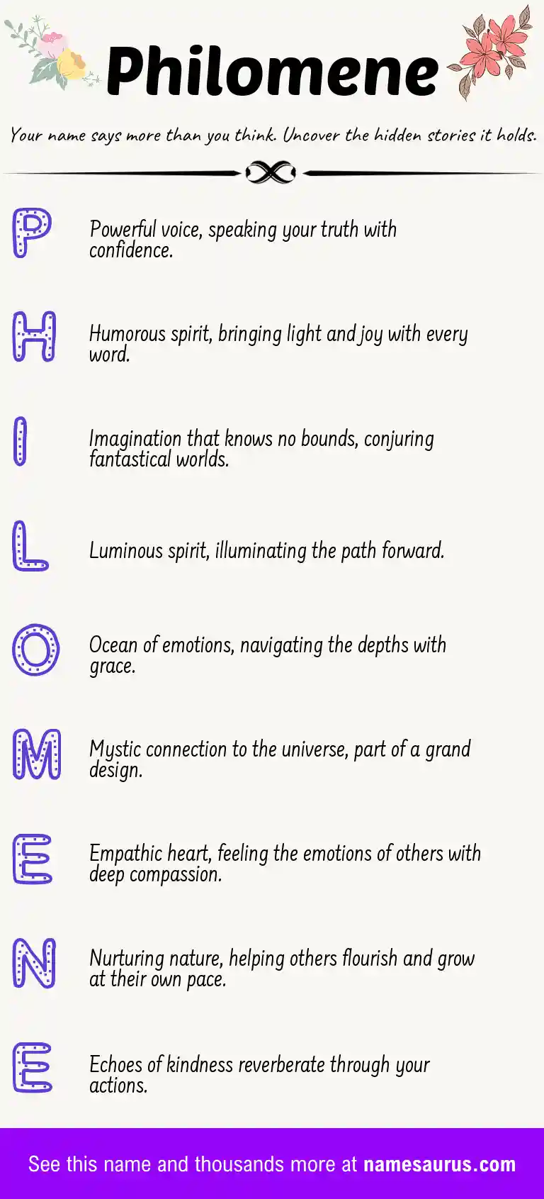 Acrostic poem about Philomene.
