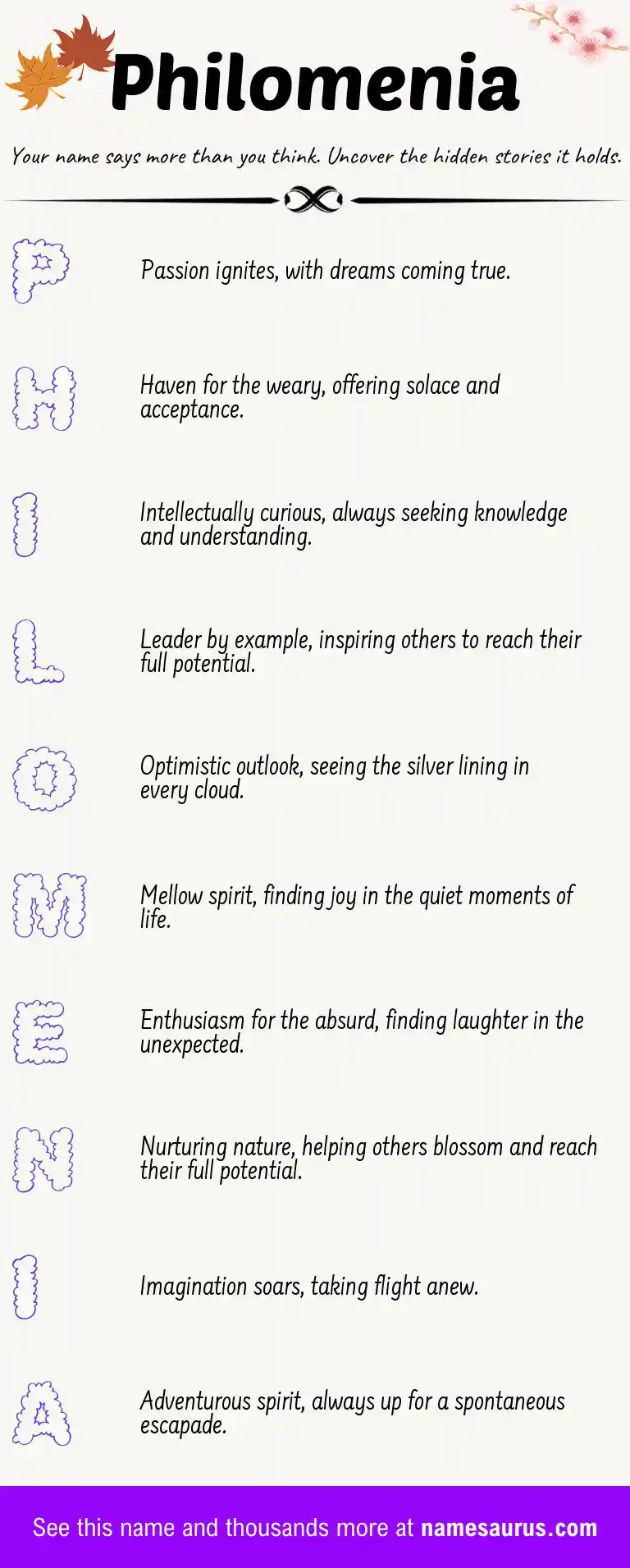 Acrostic poem about Philomenia.