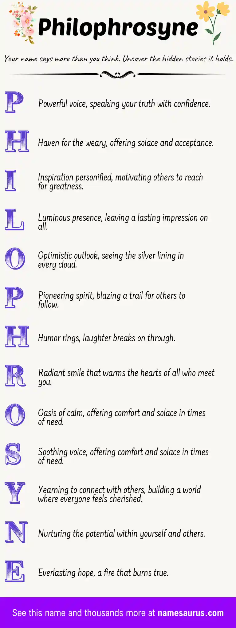 Acrostic poem about Philophrosyne.