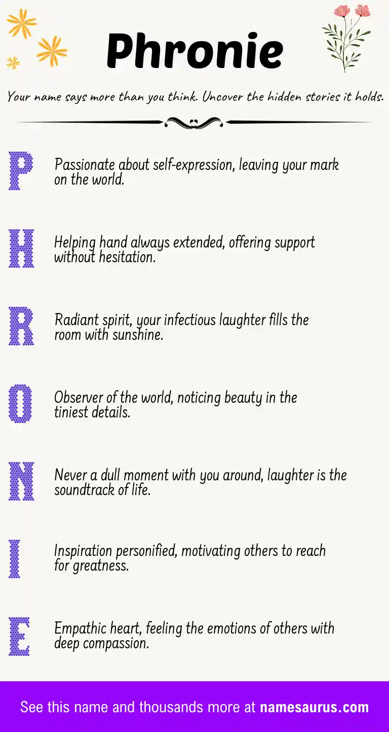 Acrostic poem about Phronie.