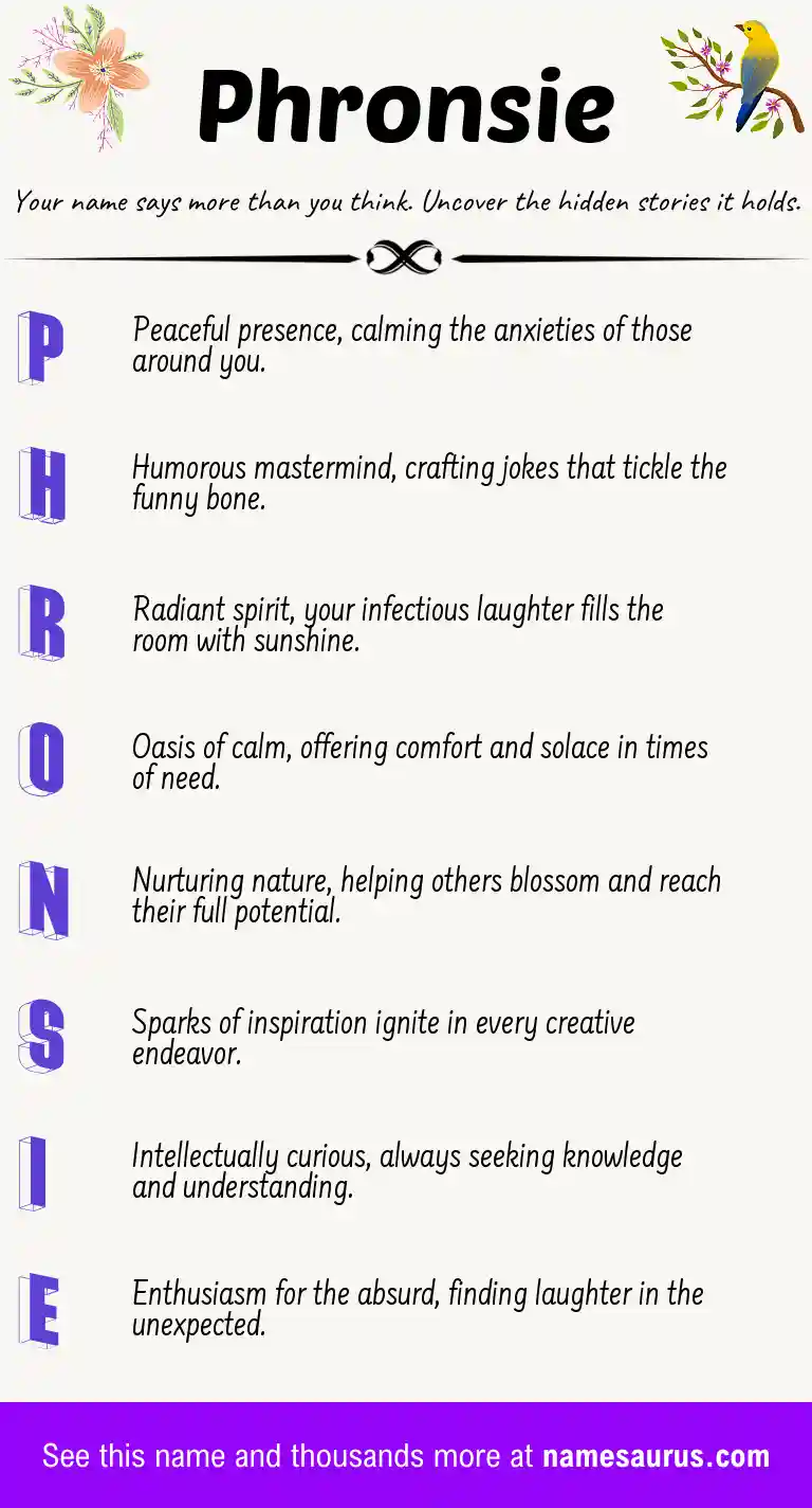 Acrostic poem about Phronsie.