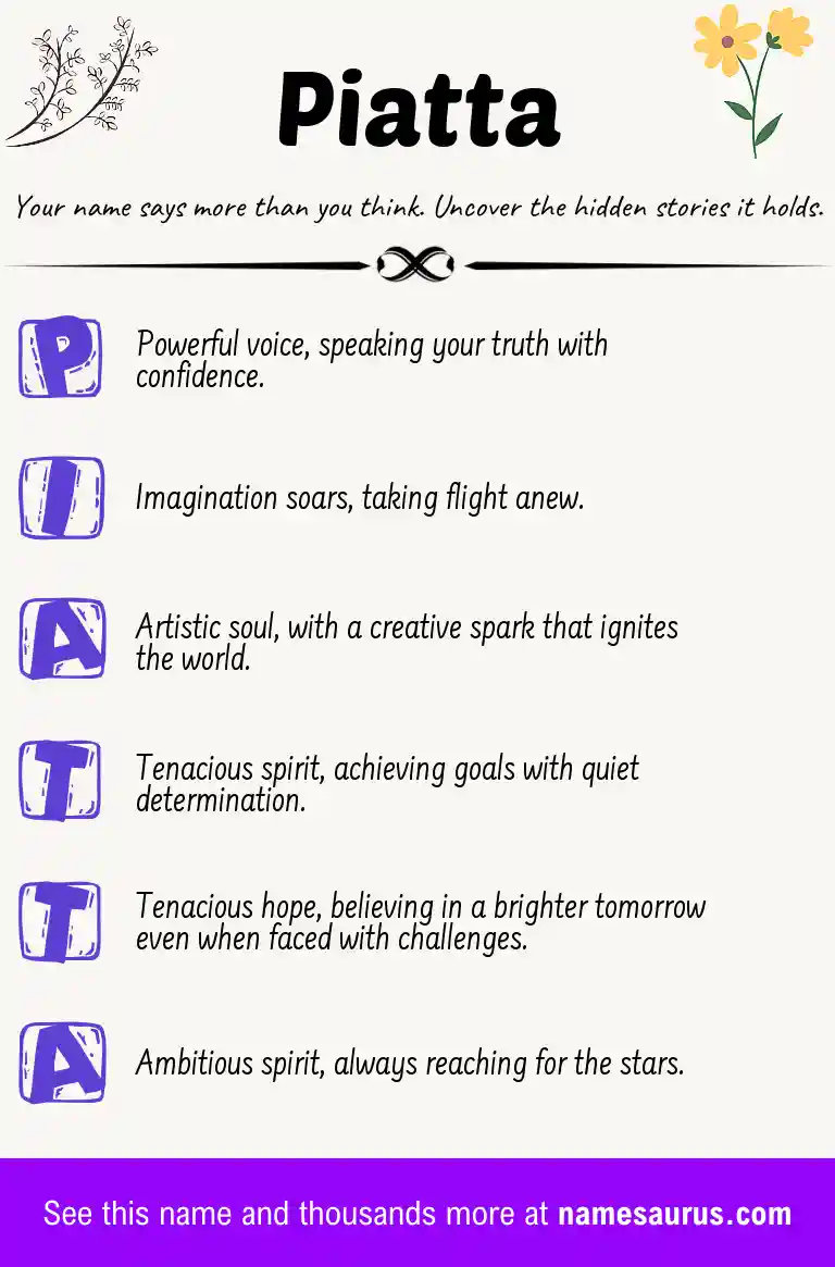 Acrostic poem about Piatta.