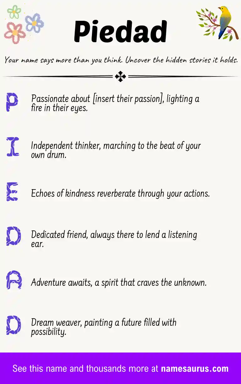 Acrostic poem about Piedad.