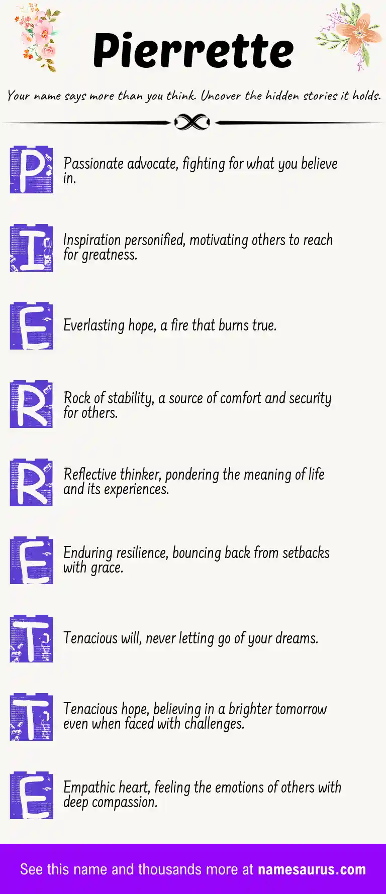 Acrostic poem about Pierrette.