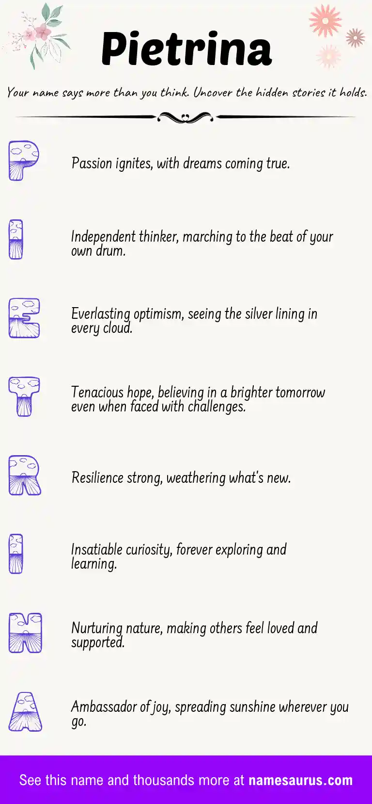 Acrostic poem about Pietrina.