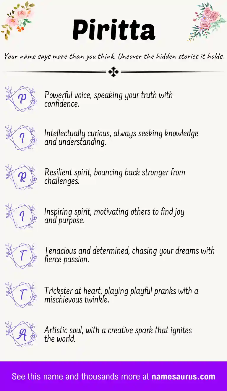 Acrostic poem about Piritta.