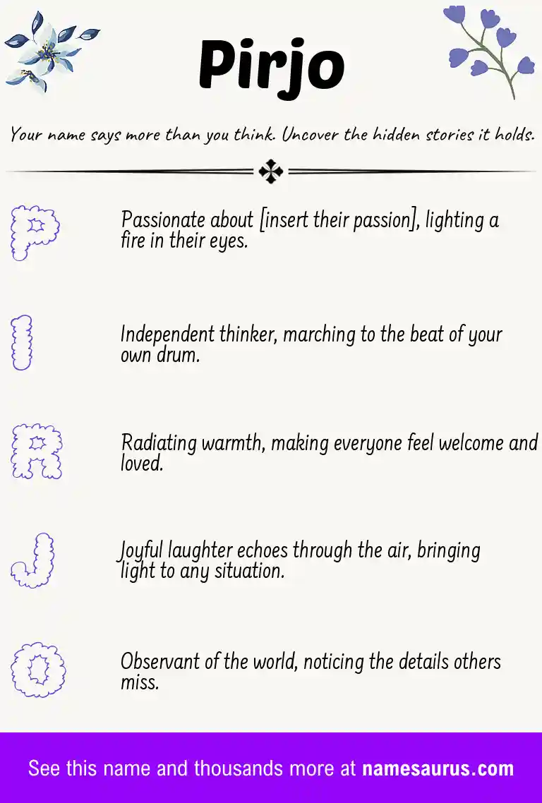 Acrostic poem about Pirjo.