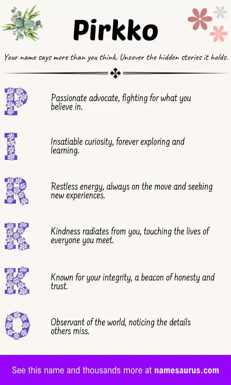Acrostic poem about Pirkko.