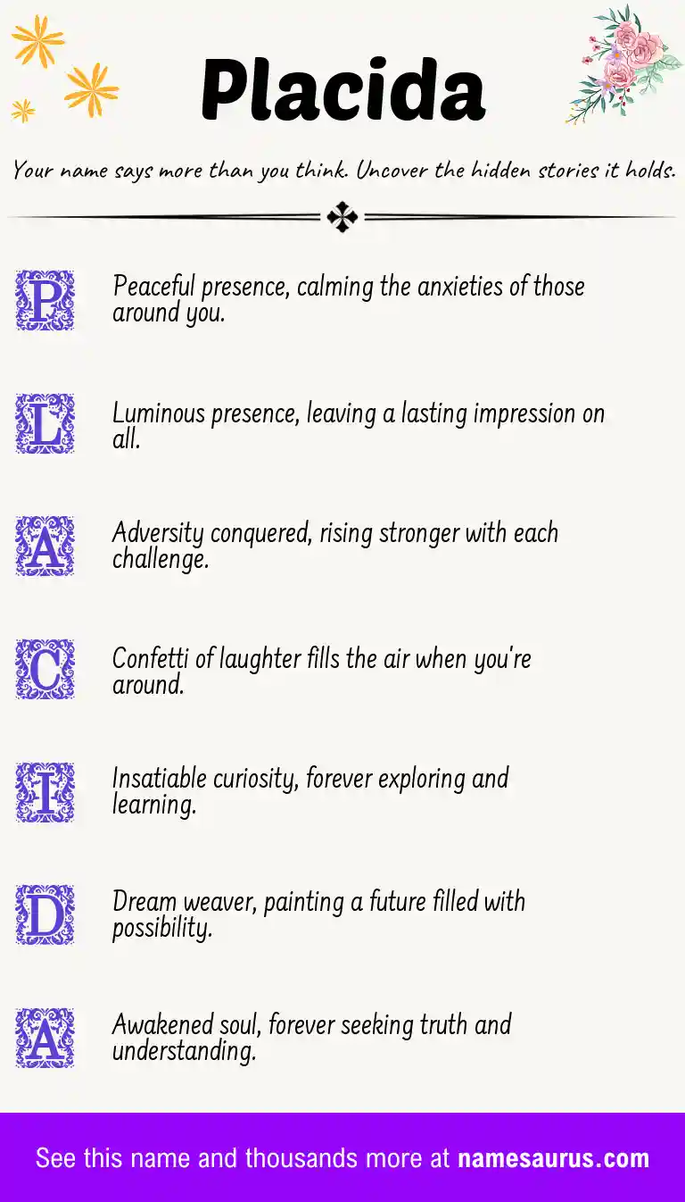 Acrostic poem about Placida.