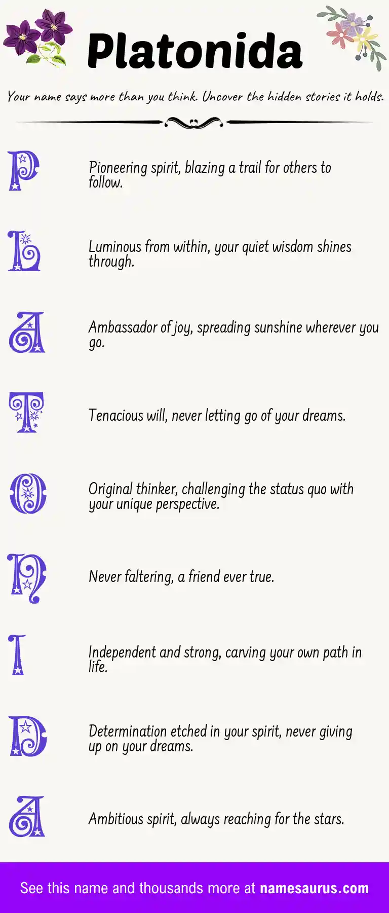 Acrostic poem about Platonida.