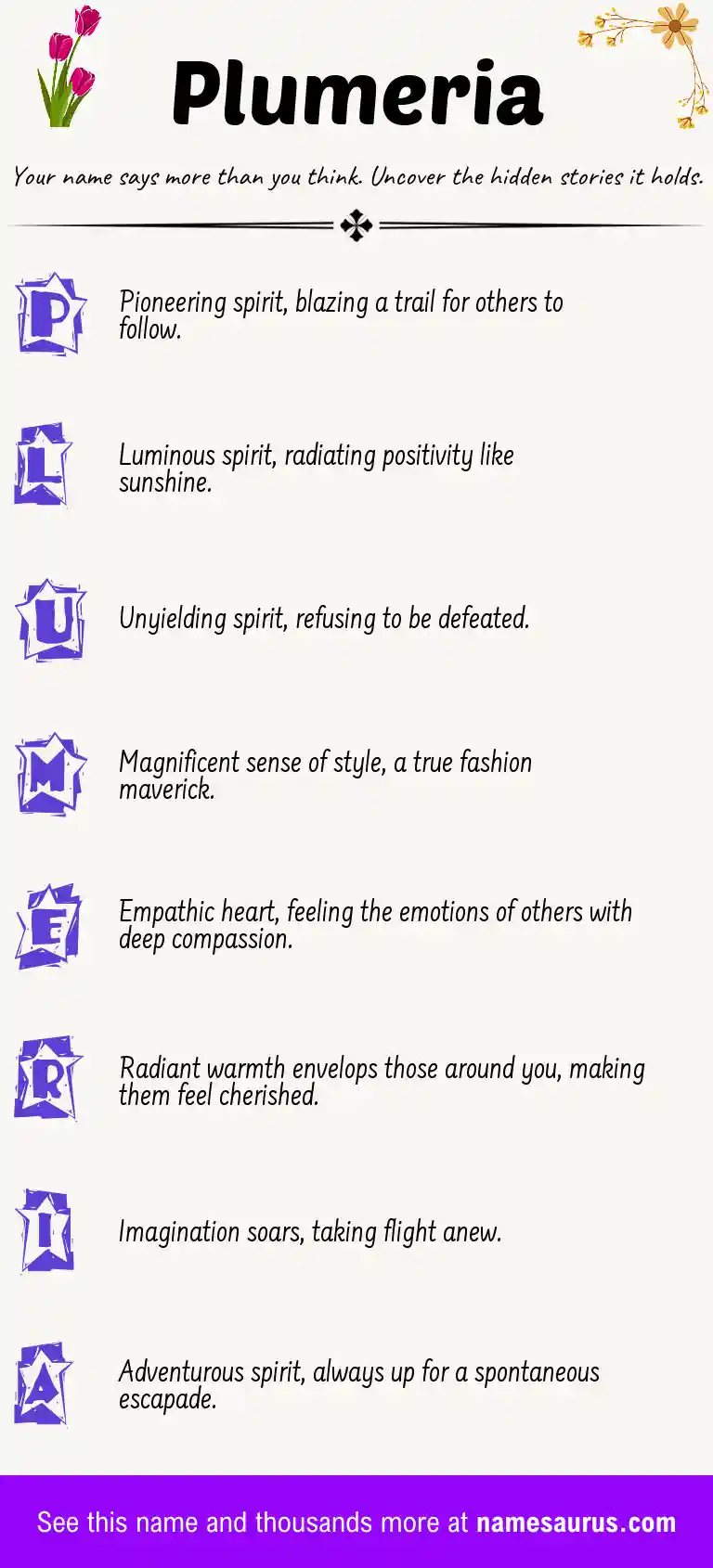 Acrostic poem about Plumeria.