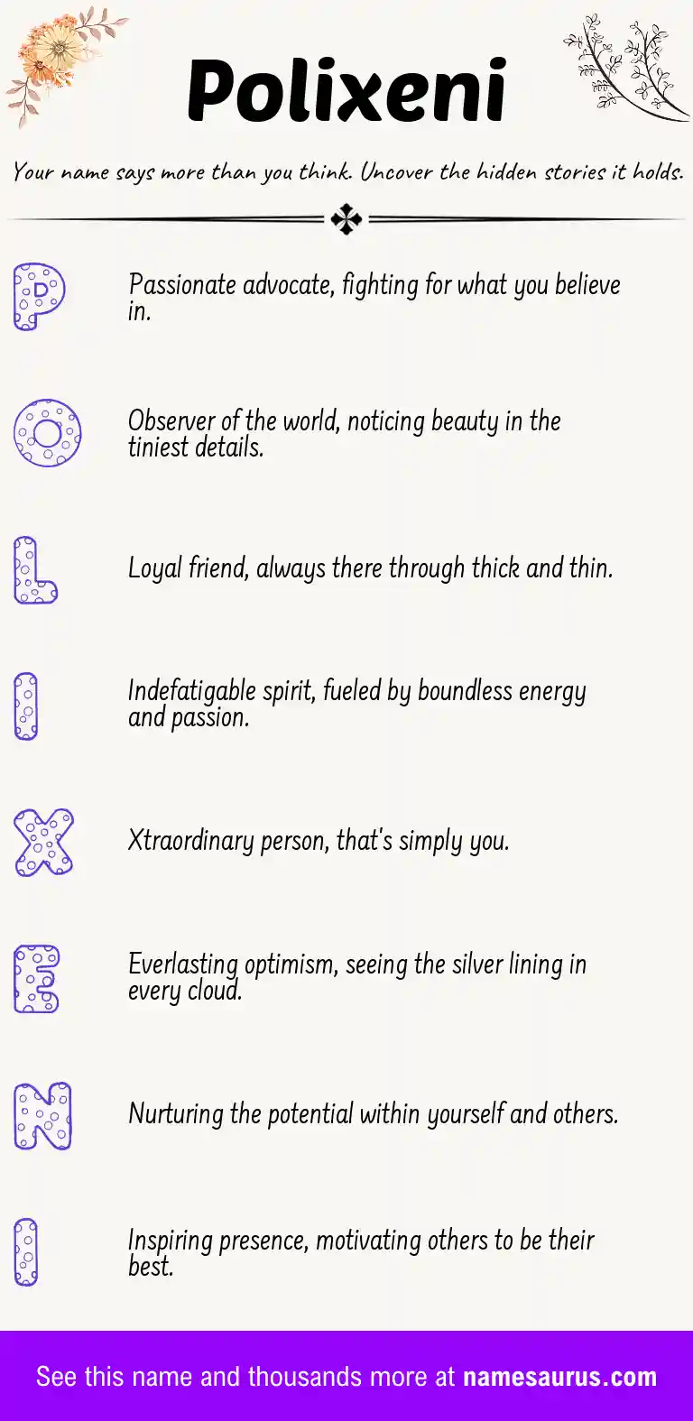 Acrostic poem about Polixeni.