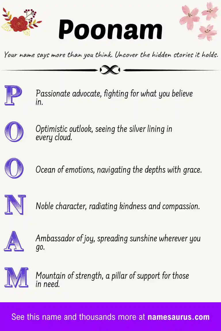 Acrostic poem about Poonam.