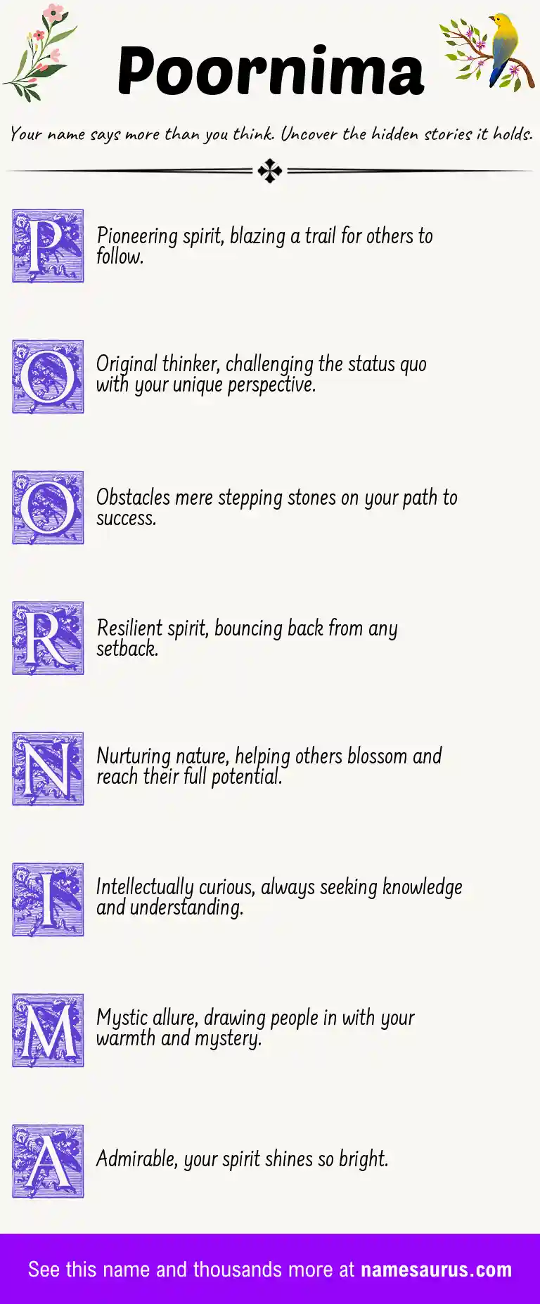 Acrostic poem about Poornima.