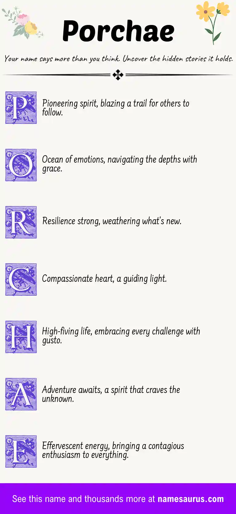 Acrostic poem about Porchae.