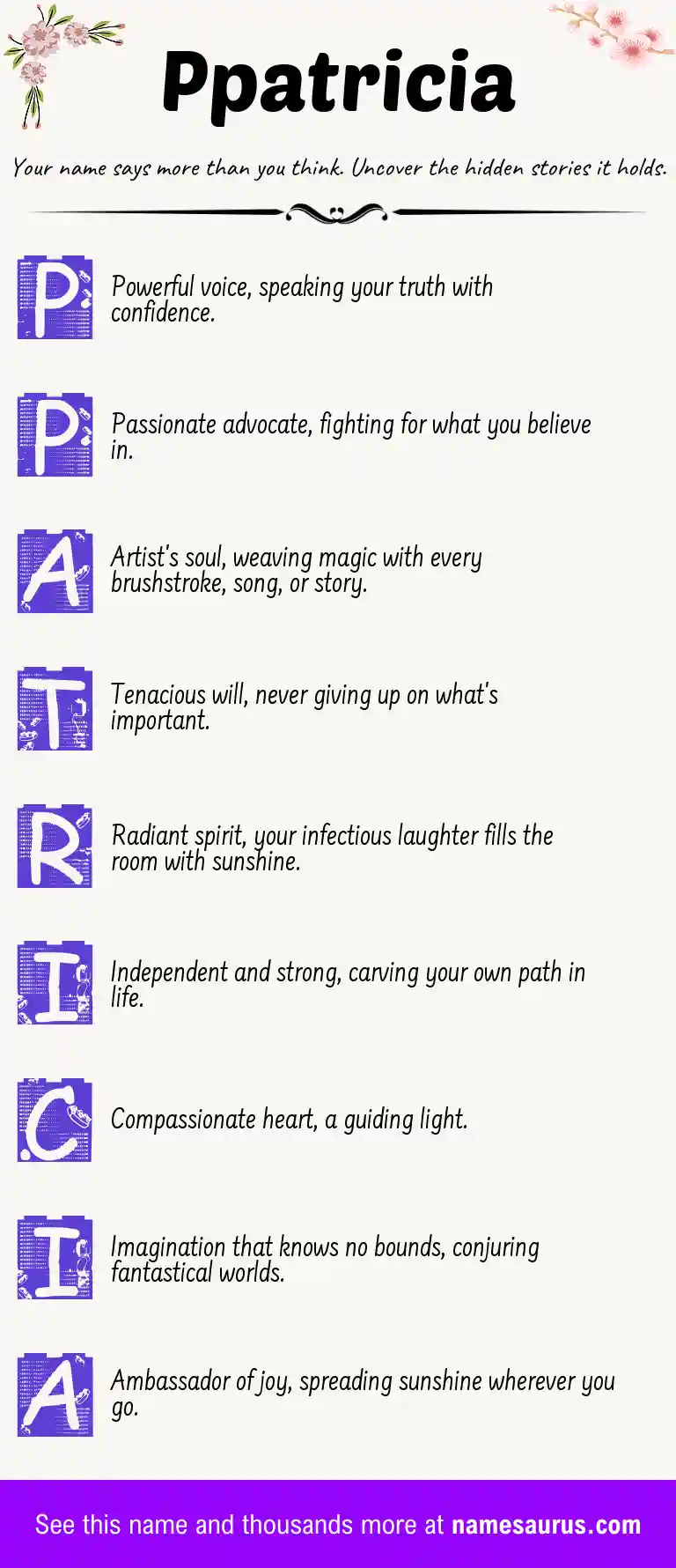 Acrostic poem about Ppatricia.