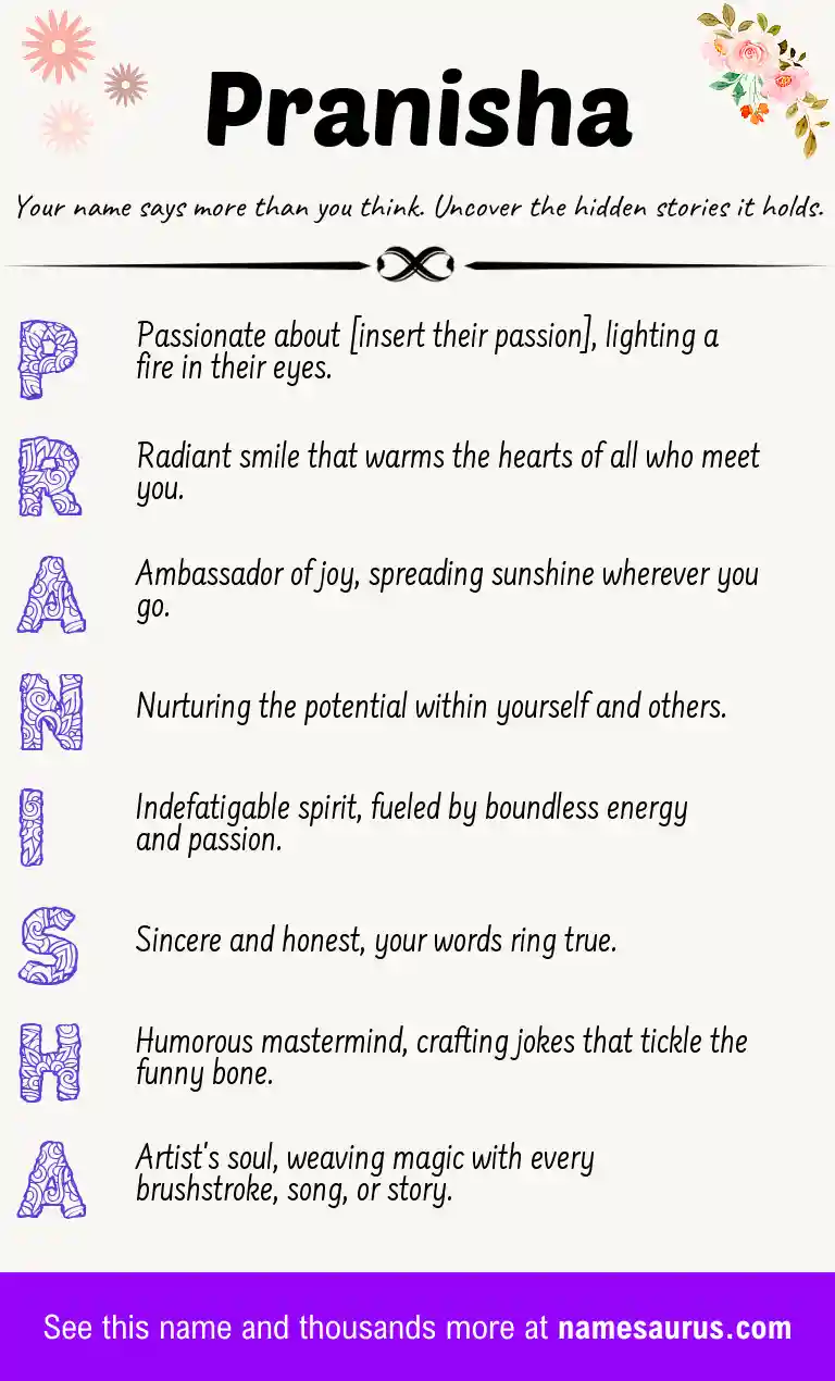 Acrostic poem about Pranisha.