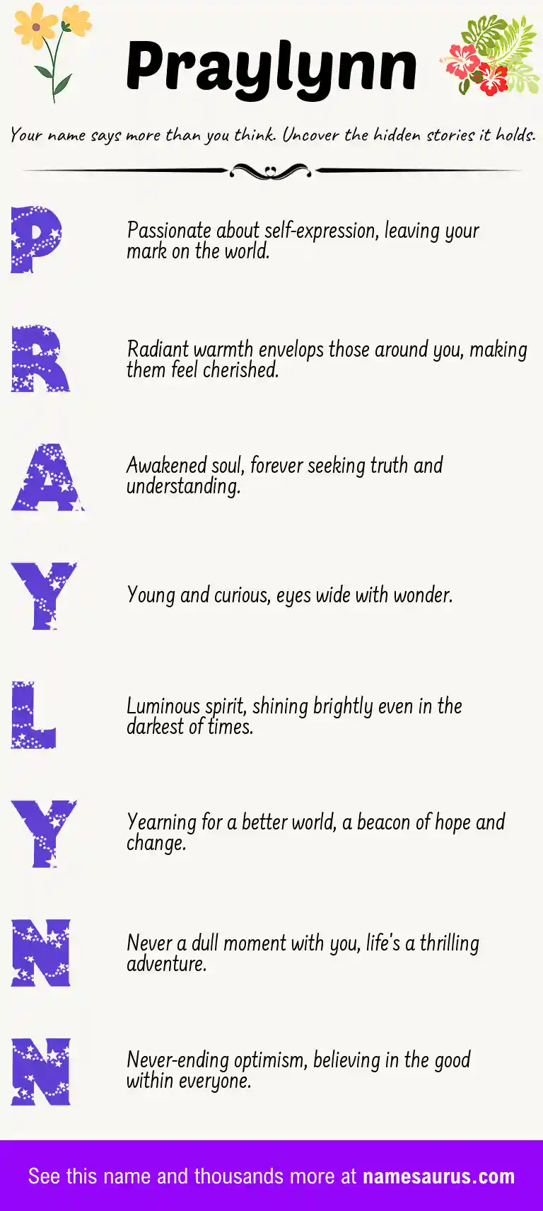 Acrostic poem about Praylynn.
