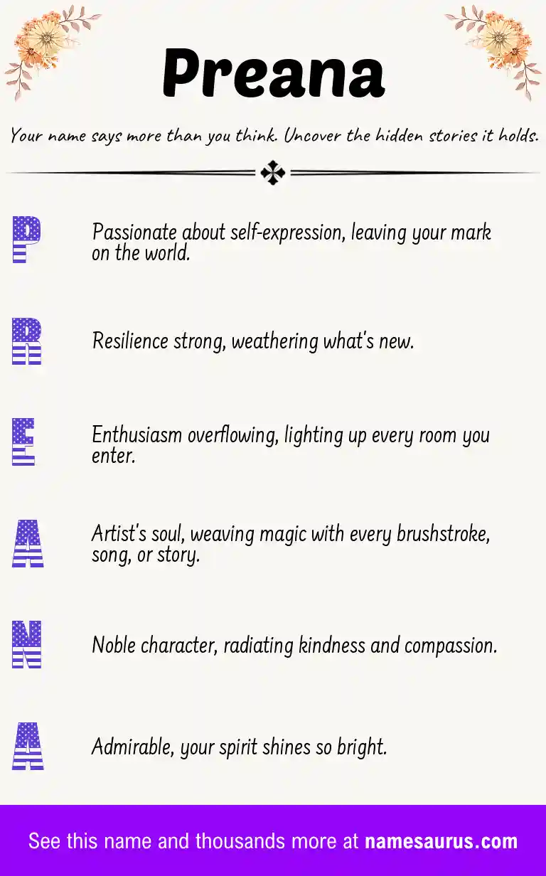 Acrostic poem about Preana.