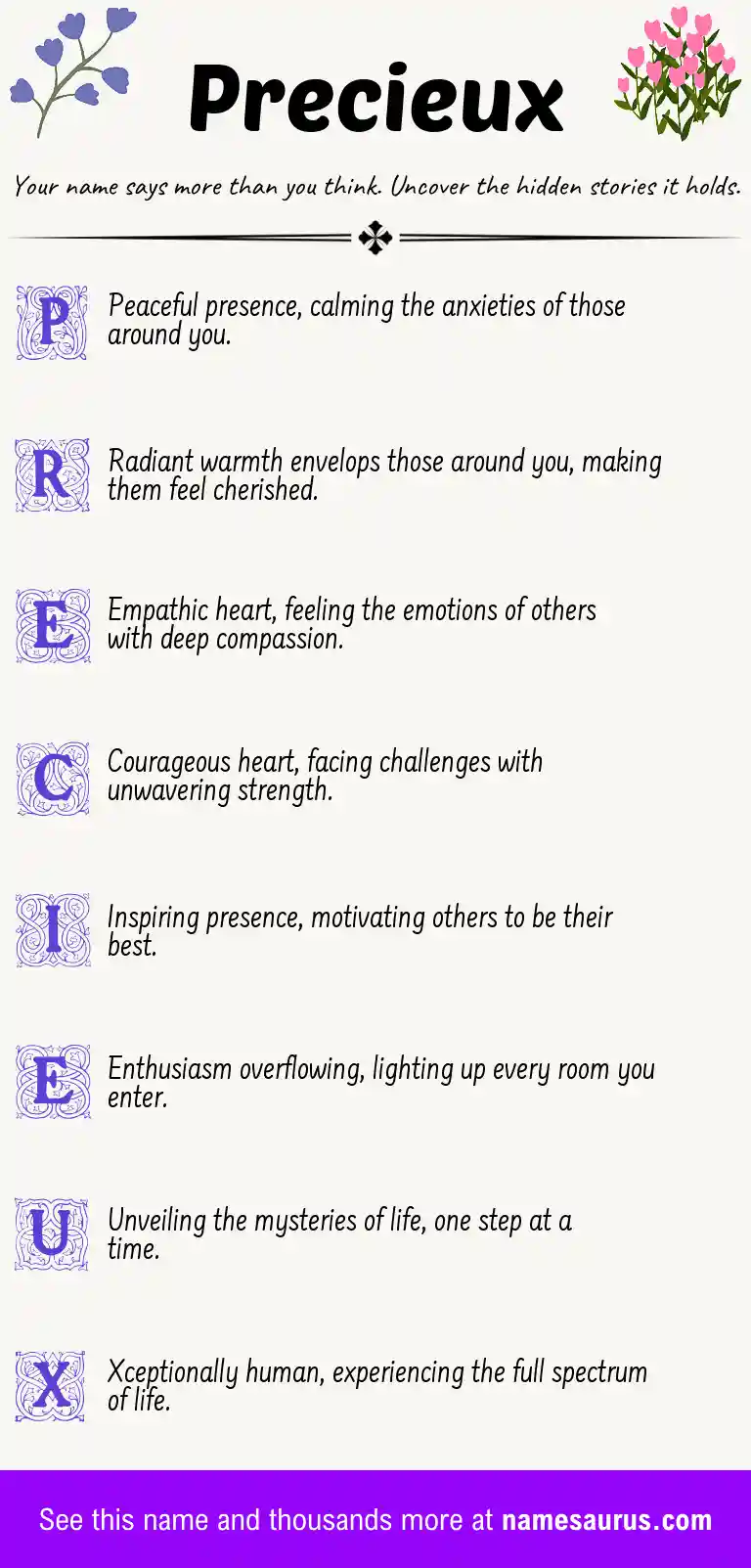 Acrostic poem about Precieux.