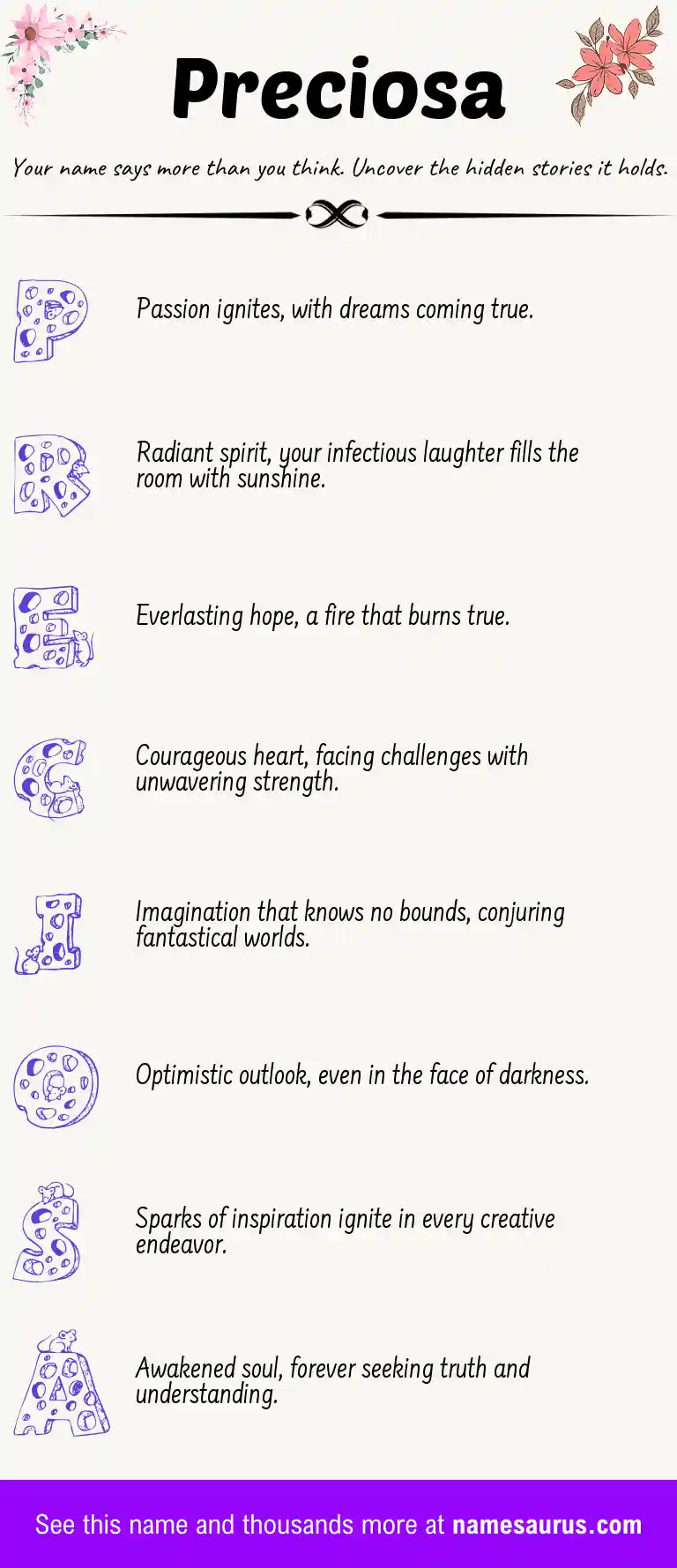 Acrostic poem about Preciosa.