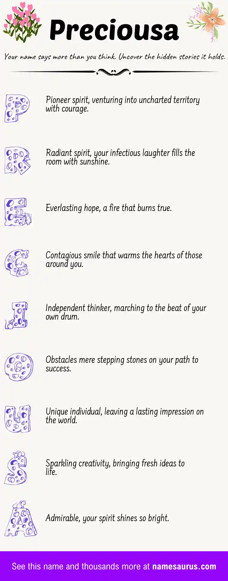 Acrostic poem about Preciousa.